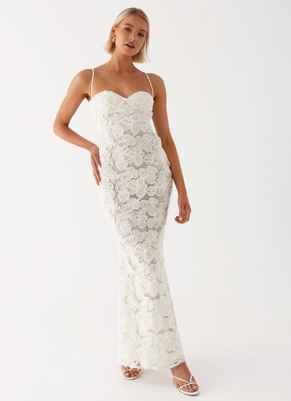 Peppermayo That Girl Maxi Dress 3D Florals Sweetheart Neckline Bridal Preppy - Picture 1 of 14